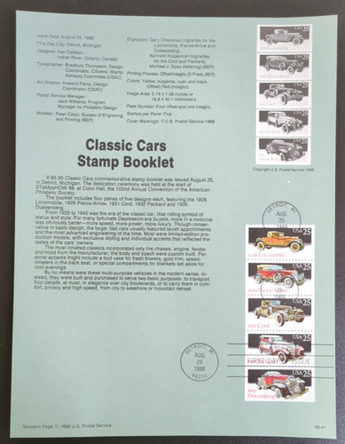 25c classic cars booklet - cars, 1988
